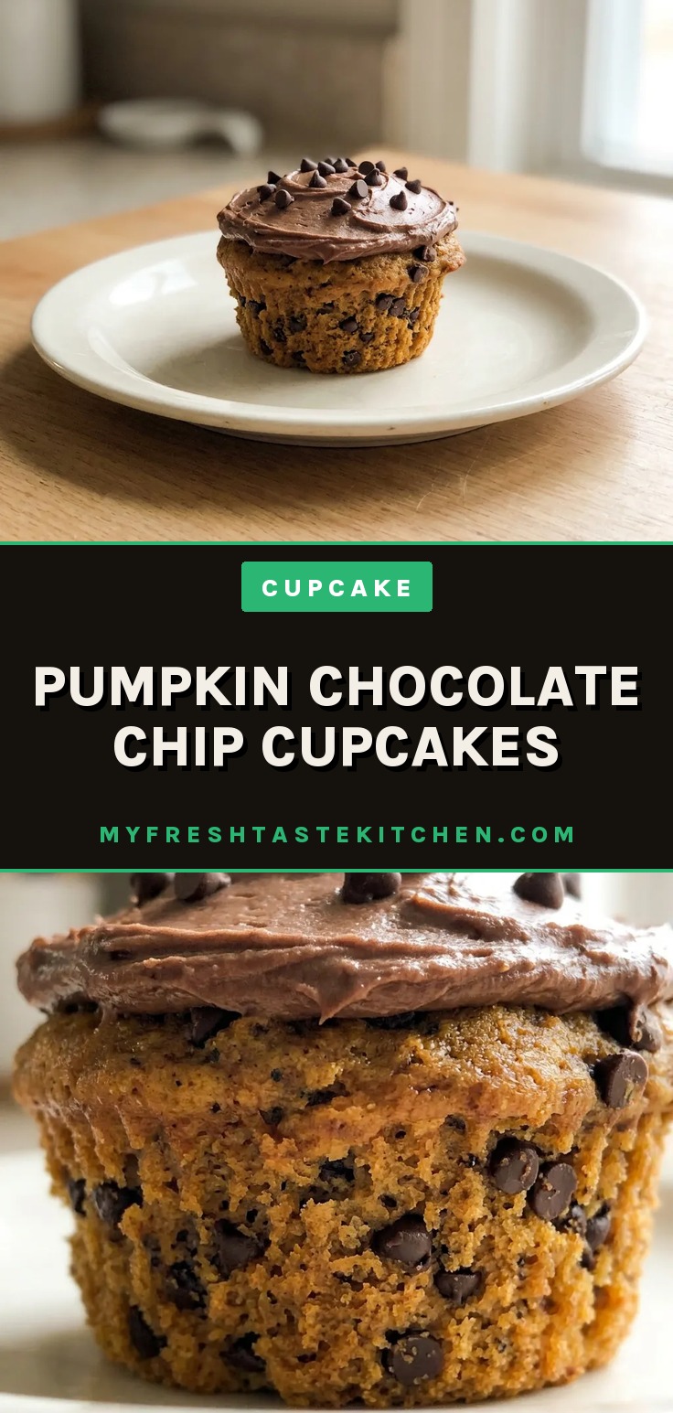 Overhead shot of a pumpkin chocolate chip cupcake with a swirl of brown sugar streusel on top.