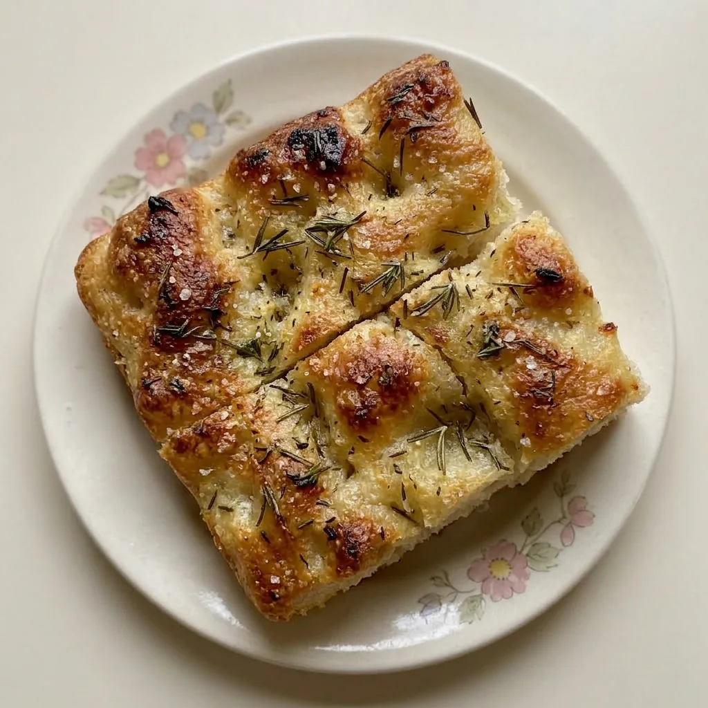 A serving of focaccia cut into wedges, drizzled with olive oil and sprinkled with rosemary and salt crystals.