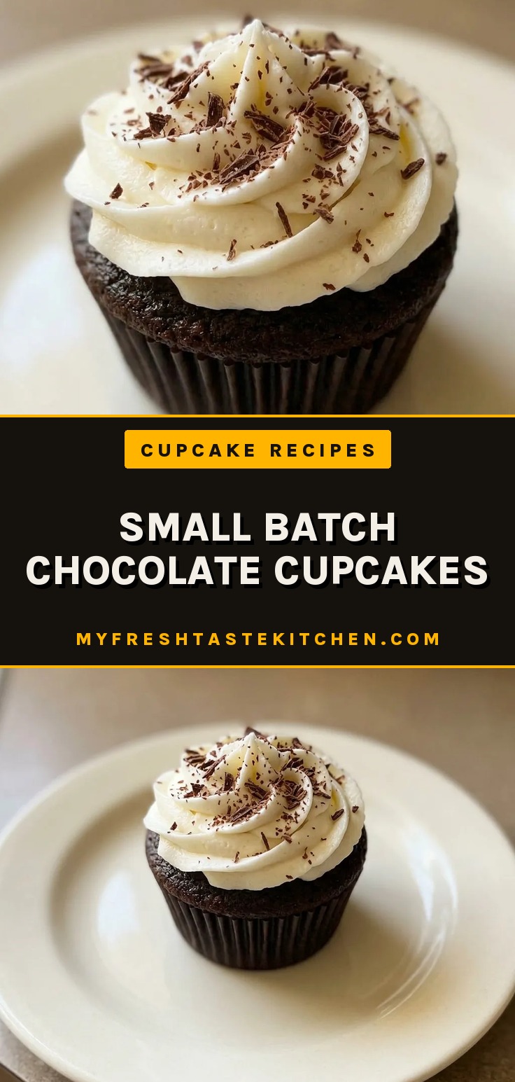 Bird's-eye view of two chocolate cupcakes with vanilla buttercream swirls and cocoa powder dusting.