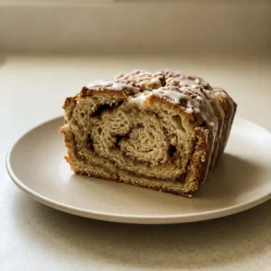 Overhead shot of a round loaf of cinnamon bread with a spiral of cinnamon sugar on top, sliced into wedges.