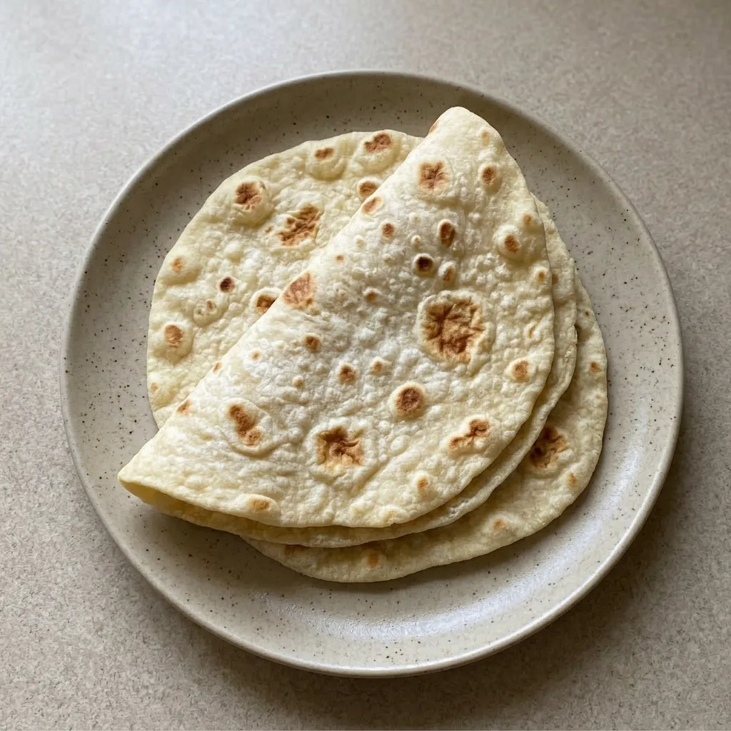 Plated tortilla with a slight sheen from olive oil and scattered sea salt flakes.