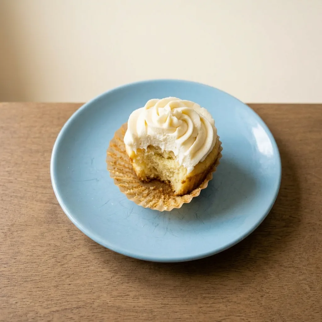 Ready to serve: vanilla cupcakes with buttermilk-based buttercream frosting and almond garnish.