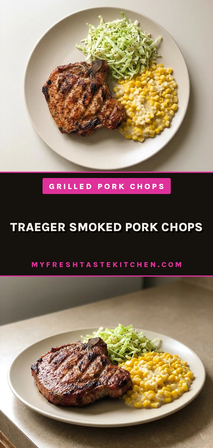 Bird's-eye view of two bone-in pork chops seasoned with paprika and black pepper, with a dark caramelized crust.