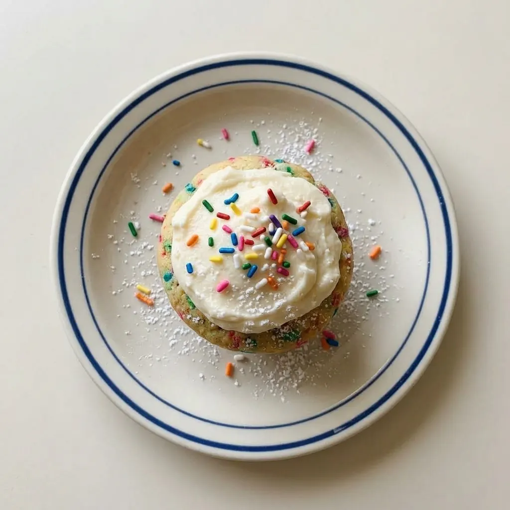 A plate of vanilla muffins with rainbow sprinkles on top, butter and milk visible in the crumb.