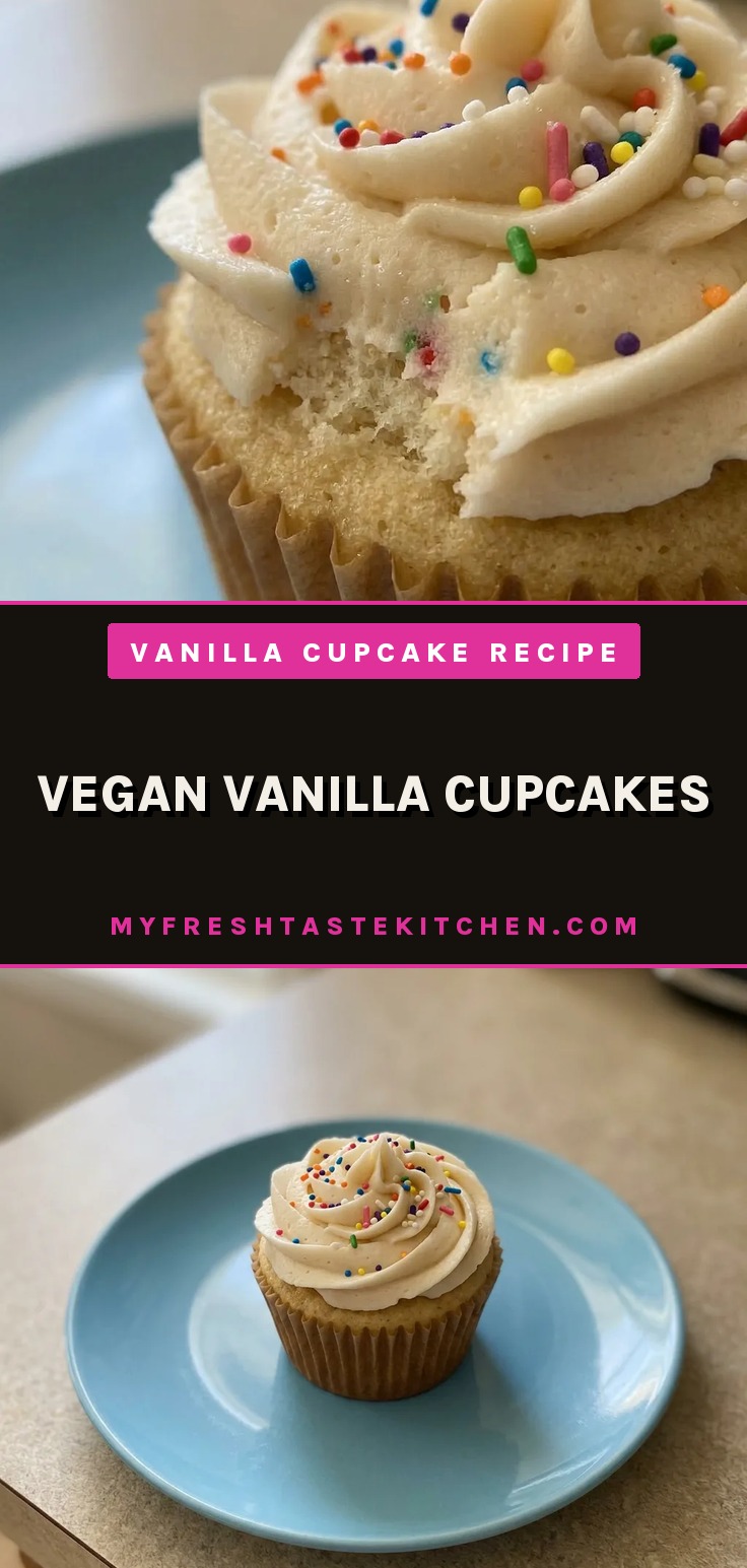 Top-down look at a white-frosted vanilla cupcake on a white plate.