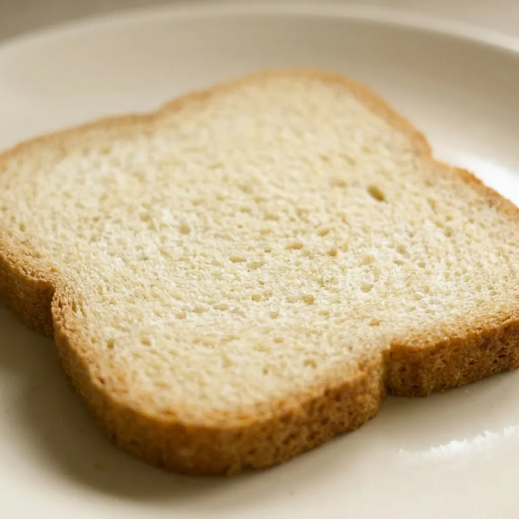 Macro detail of a bread slice showing porous crumb and crispy crust.