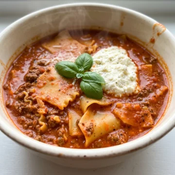 Lasagna Soup with Ricotta-Parmesan Topping