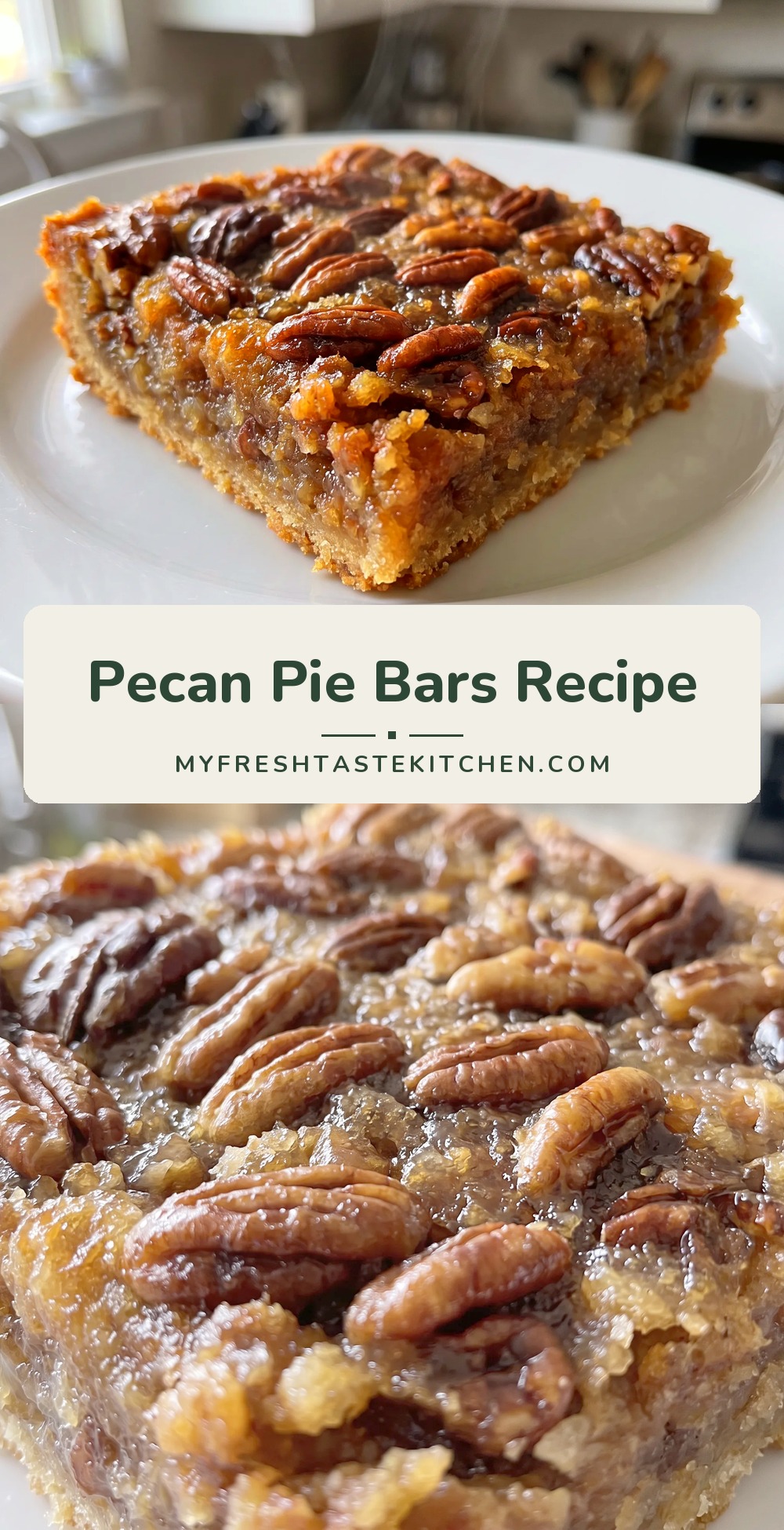 Pecan pie bars on a cooling rack, with a golden brown crust and a glossy, nutty filling.