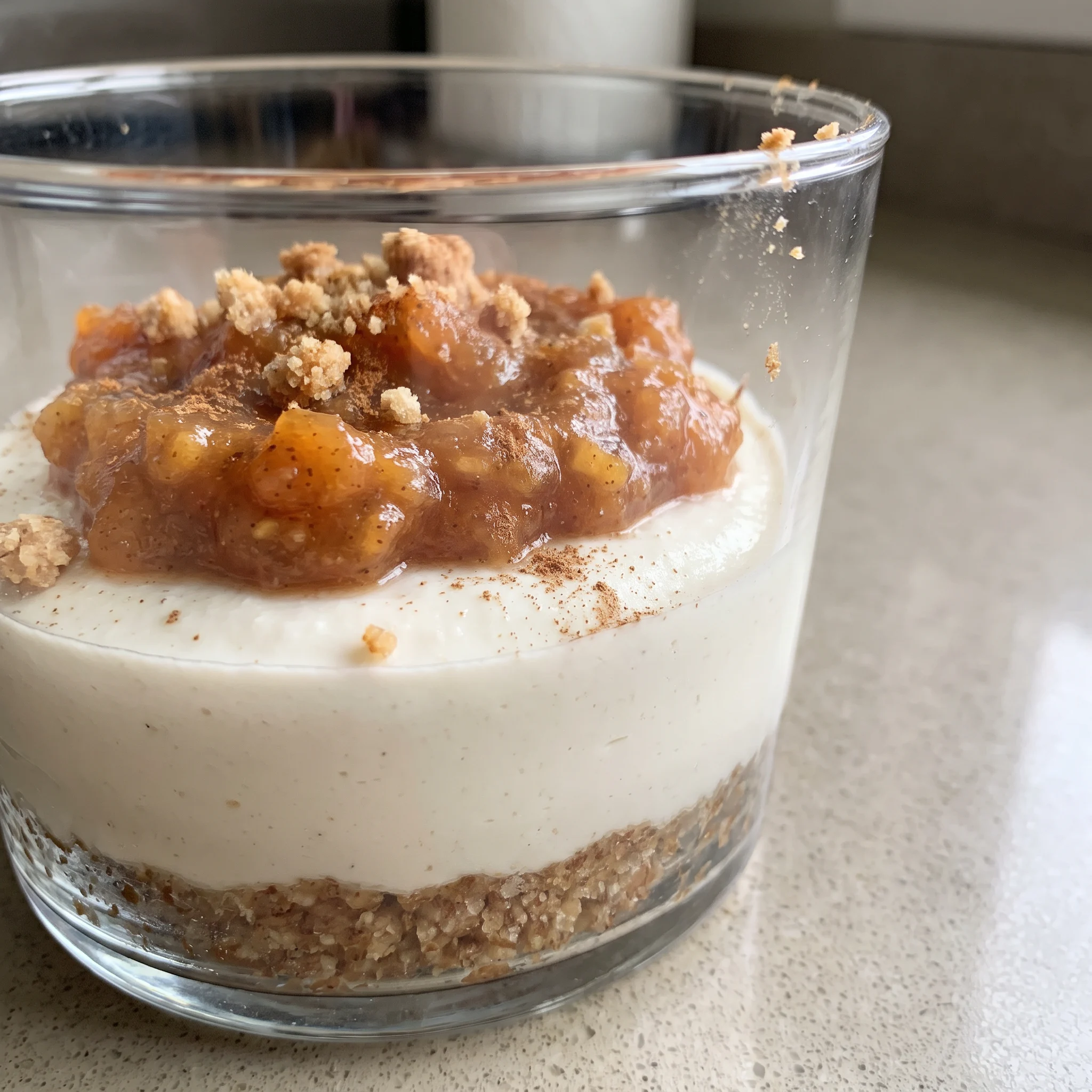 Persimmon cheesecake in a glass: layered orange persimmon puree, creamy cashew-almond filling, and date-almond crust.