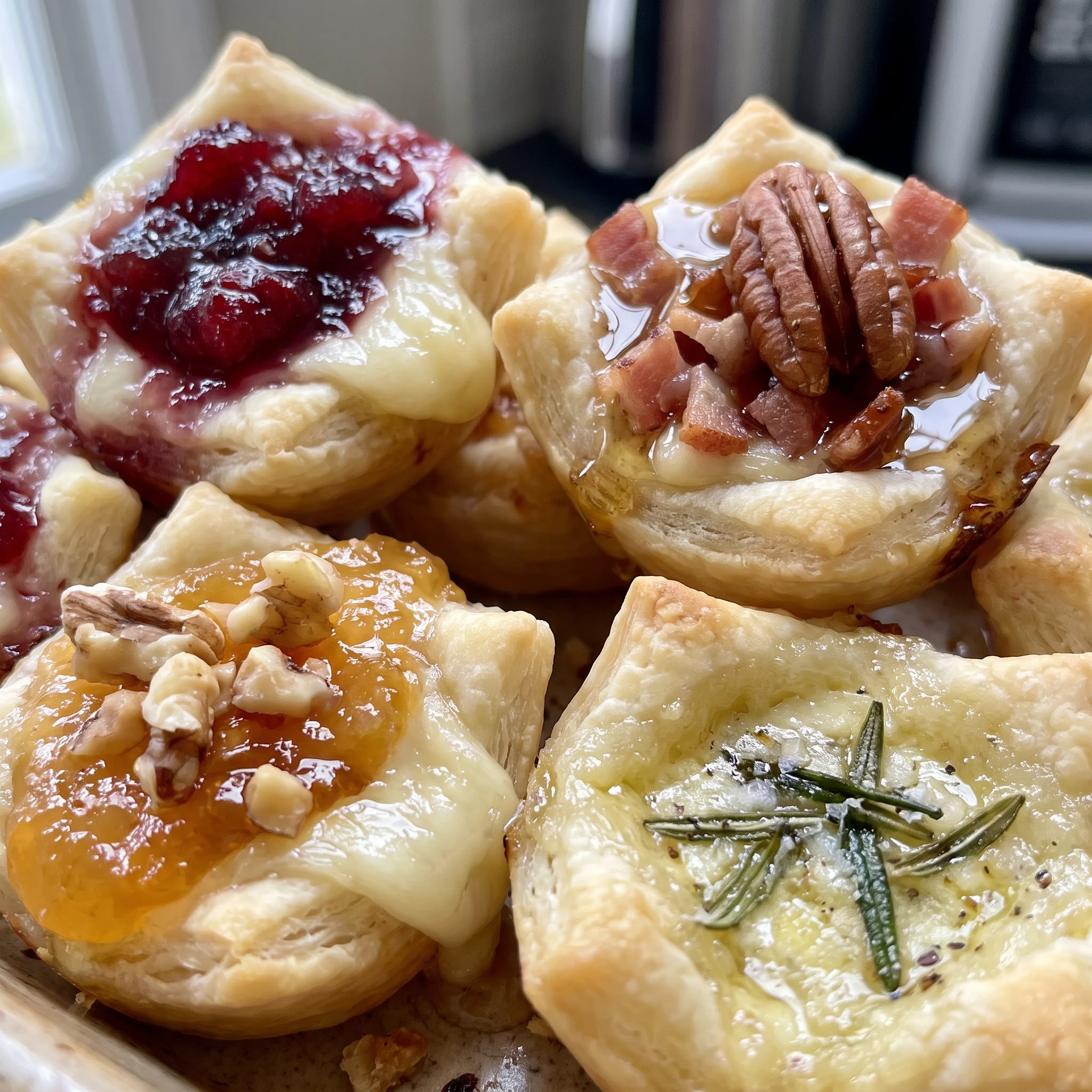 Melting brie and glossy apricot preserves over toasted walnuts in flaky golden dough.