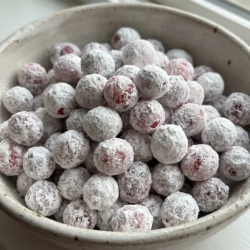 Candied Cranberries Coated in Powdered Sugar
