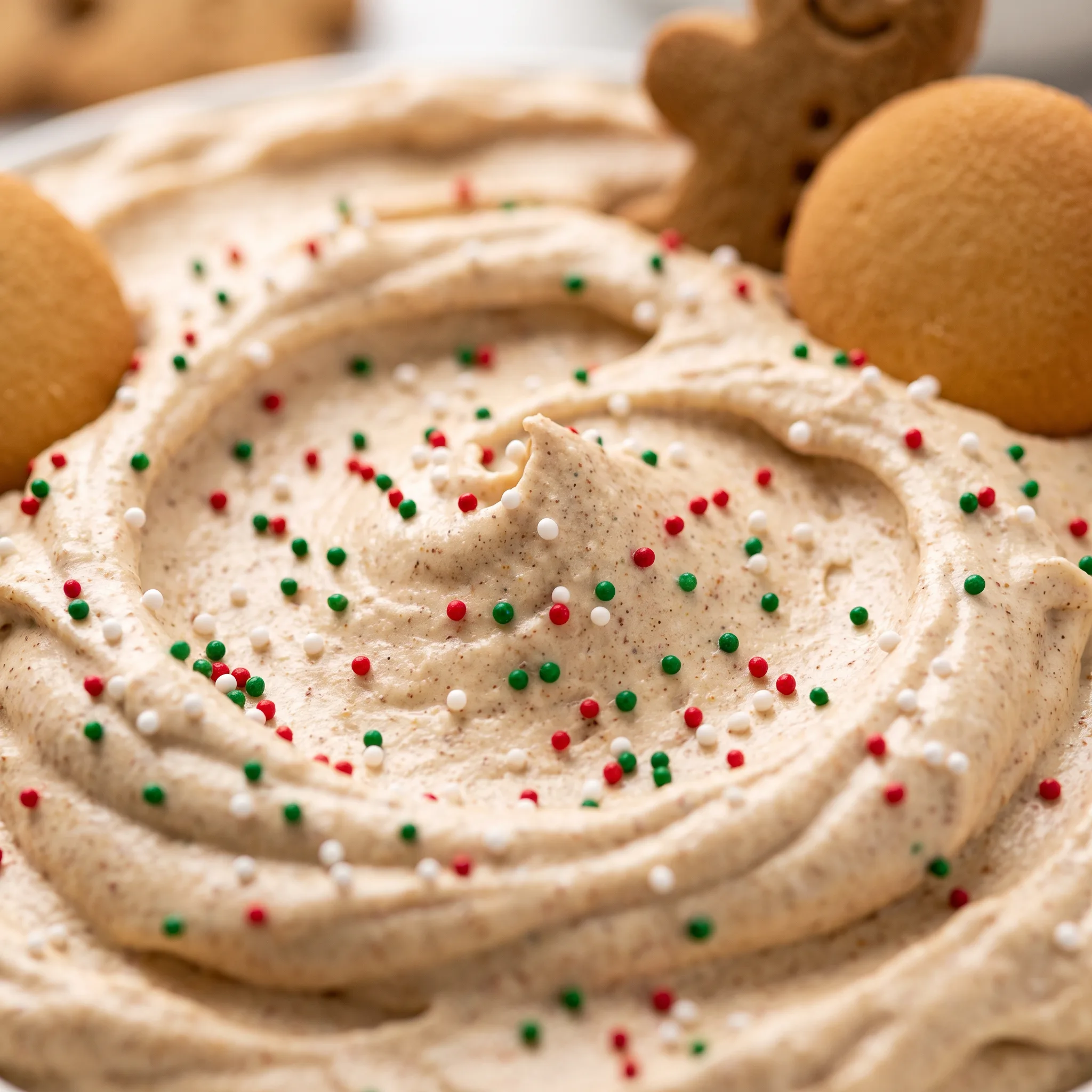 Smooth, airy cream cheese dip with dark molasses ribbons and tiny flecks of ginger and cinnamon.
