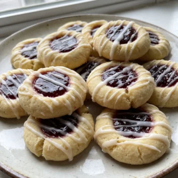 Raspberry Thumbprint Cookies with Vanilla Glaze